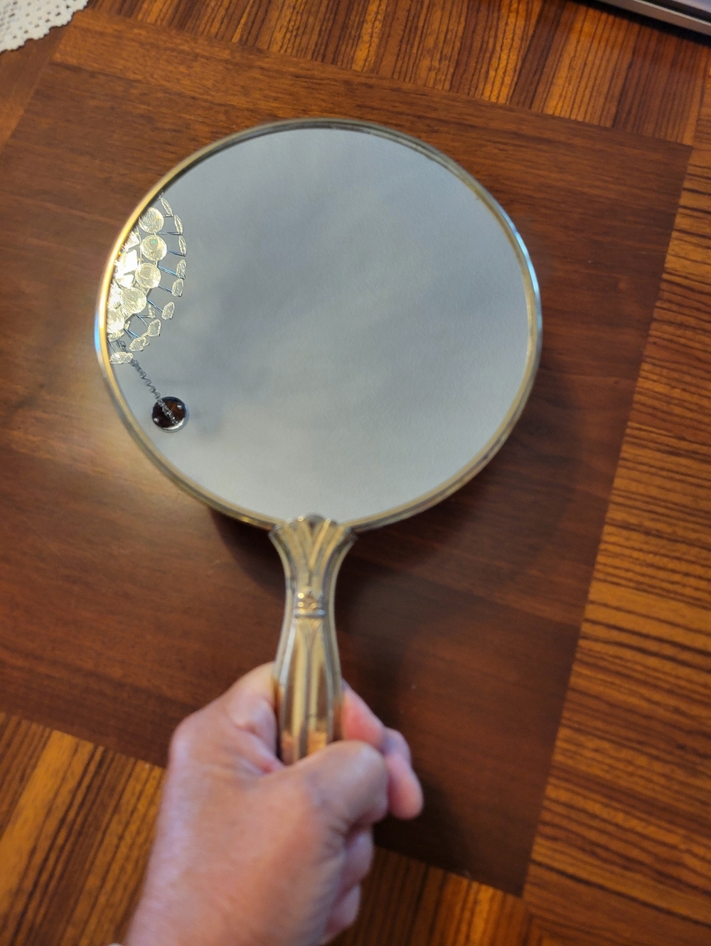 Antiqe  Gold Color Handheld Mirror.